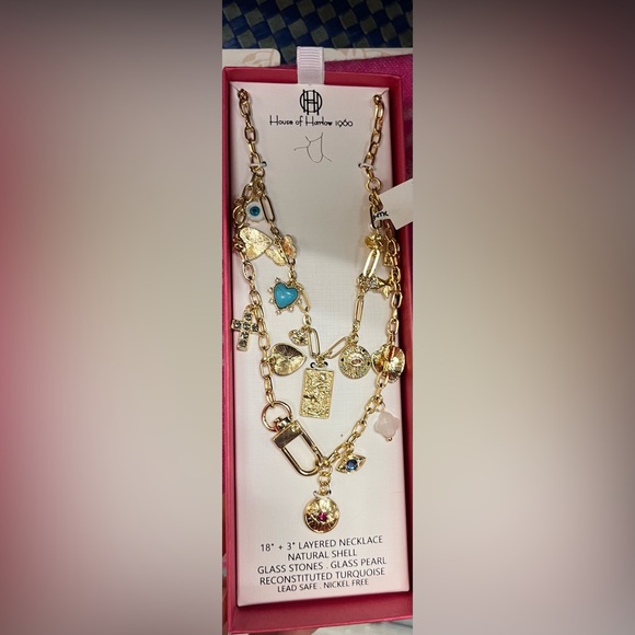 NWT ⚜️💖⚜️ House of Harlow 1960 golden tone charm necklace - Picture 11 of 11